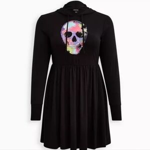 Torrid Black Hooded Skull Graphic Dress – Super Soft Knit Pockets Size 2 NWOT
